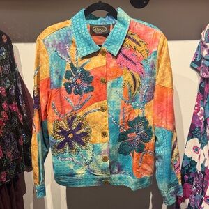 Vintage Alex Kim Colorful Embroidered Floral Jacket